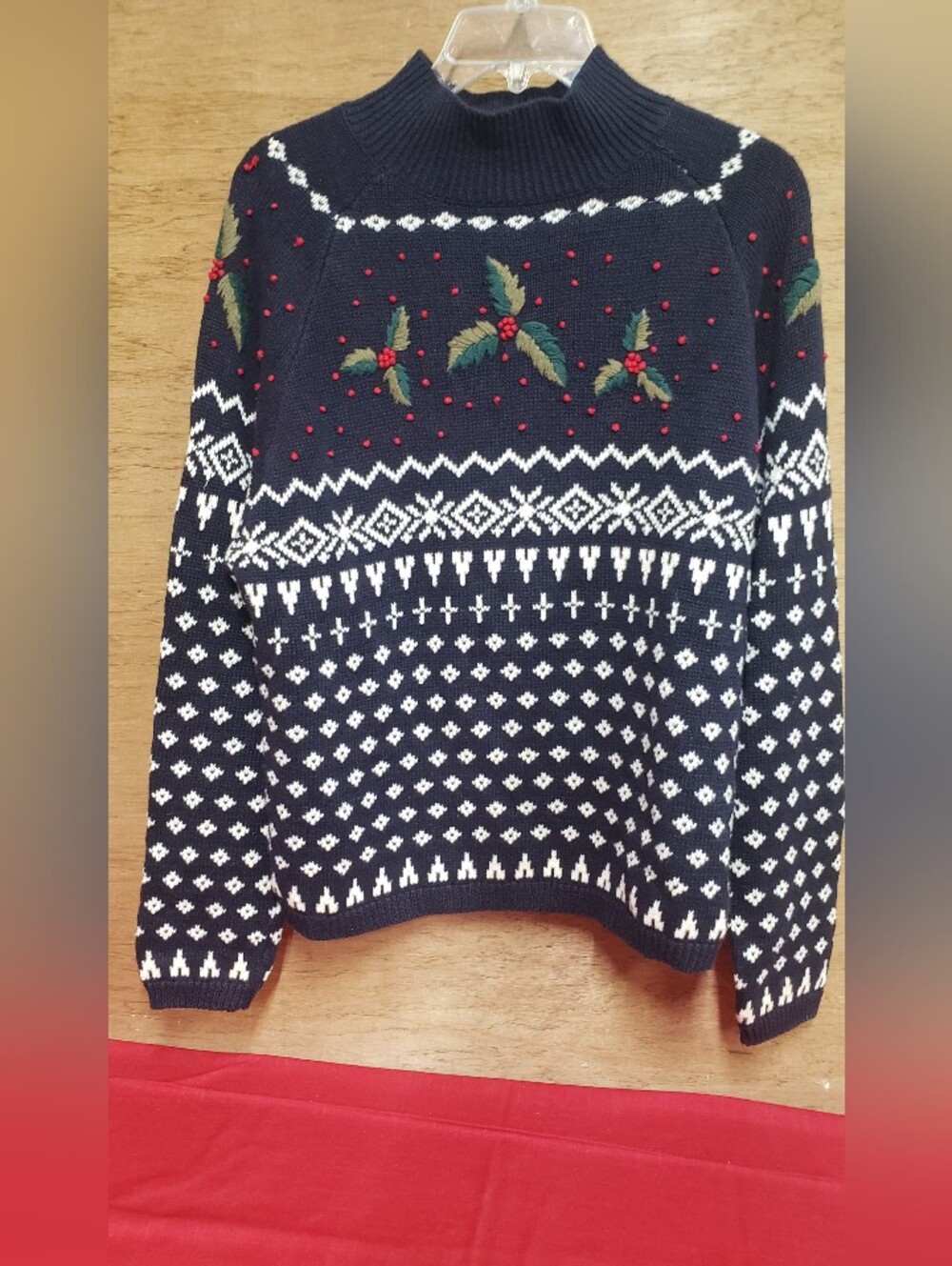 Dress Barn Navy Ladies Embroidered Holly Berry Accents XL